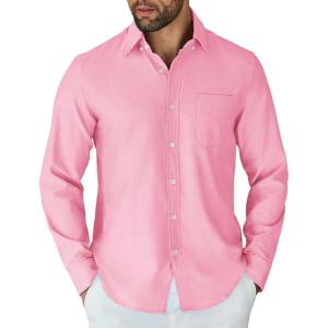 imageCOOFANDY Mens Long Sleeve Button Down Shirt Casual Untucked Shirts for Men Oxford Dress ShirtsPink
