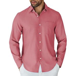 imageCOOFANDY Mens Long Sleeve Button Down Shirt Casual Untucked Shirts for Men Oxford Dress ShirtsRed