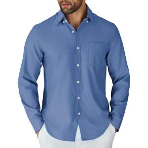 imageCOOFANDY Mens Long Sleeve Button Down Shirt Casual Untucked Shirts for Men Oxford Dress ShirtsRoyal Blue