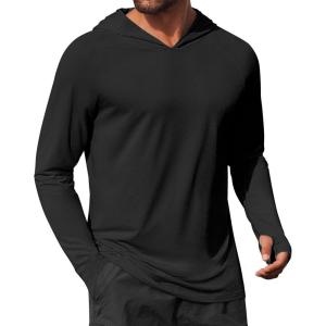 imageCOOFANDY Mens UPF 50 Hoodie Shirts Long Sleeve Rash Guard Sun Protection Fishing Shirts Lightweight Quick Dry HoodiesBlack