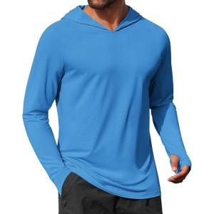 imageCOOFANDY Mens UPF 50 Hoodie Shirts Long Sleeve Rash Guard Sun Protection Fishing Shirts Lightweight Quick Dry HoodiesBlue