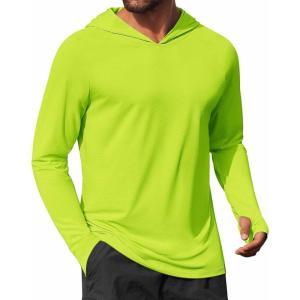 imageCOOFANDY Mens UPF 50 Hoodie Shirts Long Sleeve Rash Guard Sun Protection Fishing Shirts Lightweight Quick Dry HoodiesFluorescent Green