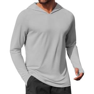 imageCOOFANDY Mens UPF 50 Hoodie Shirts Long Sleeve Rash Guard Sun Protection Fishing Shirts Lightweight Quick Dry HoodiesLight Gray