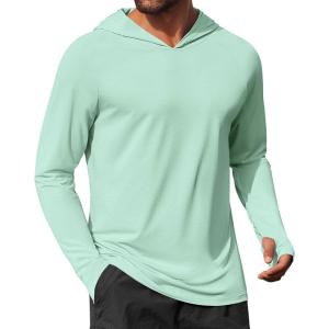 imageCOOFANDY Mens UPF 50 Hoodie Shirts Long Sleeve Rash Guard Sun Protection Fishing Shirts Lightweight Quick Dry HoodiesMint Green