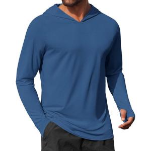 imageCOOFANDY Mens UPF 50 Hoodie Shirts Long Sleeve Rash Guard Sun Protection Fishing Shirts Lightweight Quick Dry HoodiesOcean Blue