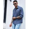 imageCOOFANDY Mens Waffle Button Down Shirts Casual Long Sleeve Shacket Jacket with PocketsDenim Blue