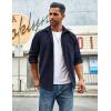 imageCOOFANDY Mens Waffle Button Down Shirts Casual Long Sleeve Shacket Jacket with PocketsNave Blue