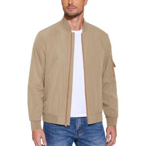 imageCOOFANDY Mens Lightweight Bomber Jacket Casual Fashion Windbreaker Flight Zip Up Jackets Outdoor CoatKhaki