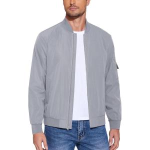 imageCOOFANDY Mens Lightweight Bomber Jacket Casual Fashion Windbreaker Flight Zip Up Jackets Outdoor CoatLight Gray