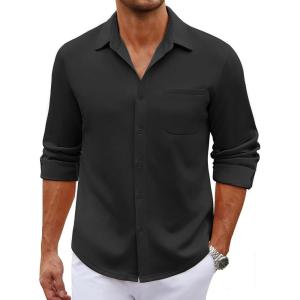 imageCOOFANDY Mens Long Sleeve Wrinkle Free Shirt Casual Button Down Shirts Stretch Dress Shirt with PocketBlack