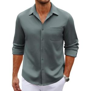 imageCOOFANDY Mens Long Sleeve Wrinkle Free Shirt Casual Button Down Shirts Stretch Dress Shirt with PocketDark Grey