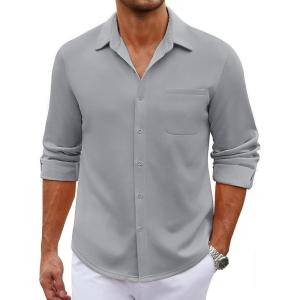 imageCOOFANDY Mens Long Sleeve Wrinkle Free Shirt Casual Button Down Shirts Stretch Dress Shirt with PocketLight Grey