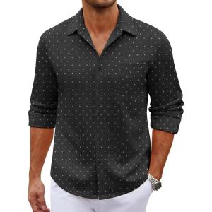 imageCOOFANDY Mens Long Sleeve Wrinkle Free Shirt Casual Button Down Shirts Stretch Dress Shirt with PocketWhite Spots Black
