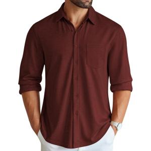 imageCOOFANDY Mens Wrinkle Free Shirt Casual Button Down Long Sleeve Dress ShirtsWine Red