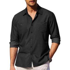 imageCOOFANDY Mens Casual Button Down Shirts Long Sleeve Wrinkle Free Untucked Dress ShirtsBlack