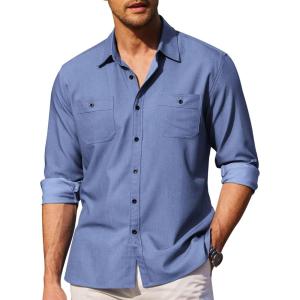 imageCOOFANDY Mens Casual Button Down Shirts Long Sleeve Wrinkle Free Untucked Dress ShirtsBlue