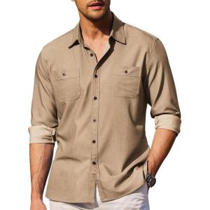 imageCOOFANDY Mens Casual Button Down Shirts Long Sleeve Wrinkle Free Untucked Dress ShirtsCamel