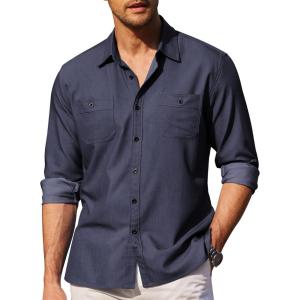 imageCOOFANDY Mens Casual Button Down Shirts Long Sleeve Wrinkle Free Untucked Dress ShirtsDark Blue