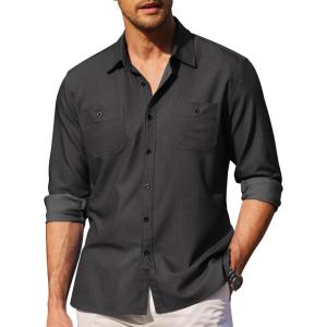 imageCOOFANDY Mens Casual Button Down Shirts Long Sleeve Wrinkle Free Untucked Dress ShirtsDenim Black