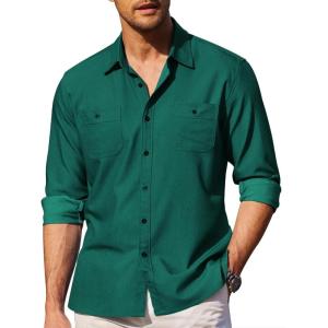 imageCOOFANDY Mens Casual Button Down Shirts Long Sleeve Wrinkle Free Untucked Dress ShirtsGreen