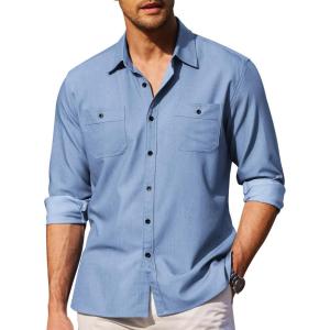 imageCOOFANDY Mens Casual Button Down Shirts Long Sleeve Wrinkle Free Untucked Dress ShirtsLight Blue