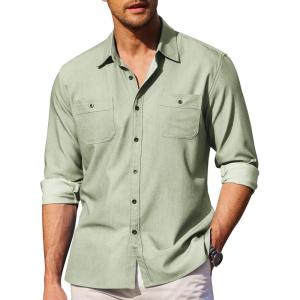 imageCOOFANDY Mens Casual Button Down Shirts Long Sleeve Wrinkle Free Untucked Dress ShirtsLight Green