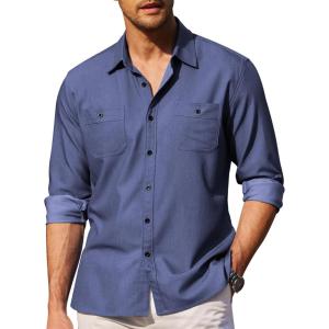 imageCOOFANDY Mens Casual Button Down Shirts Long Sleeve Wrinkle Free Untucked Dress ShirtsNavy Blue
