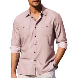 imageCOOFANDY Mens Casual Button Down Shirts Long Sleeve Wrinkle Free Untucked Dress ShirtsPink