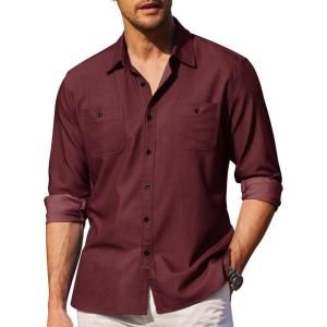 imageCOOFANDY Mens Casual Button Down Shirts Long Sleeve Wrinkle Free Untucked Dress ShirtsWine Red