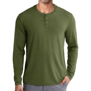 imageCOOFANDY Mens Henley Shirts Long Sleeve Fashion Casual Tee Basic Lightweight TShirtArmy Green