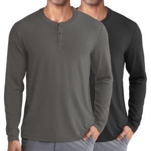 imageCOOFANDY Mens Henley Shirts Long Sleeve Fashion Casual Tee Basic Lightweight TShirtBlackGrey