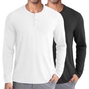 imageCOOFANDY Mens Henley Shirts Long Sleeve Fashion Casual Tee Basic Lightweight TShirtBlackWhite