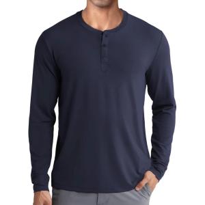 imageCOOFANDY Mens Henley Shirts Long Sleeve Fashion Casual Tee Basic Lightweight TShirtNavy Blue