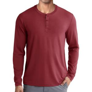 imageCOOFANDY Mens Henley Shirts Long Sleeve Fashion Casual Tee Basic Lightweight TShirtWine Red