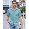 imageCOOFANDY Mens Casual Button Down Shirts Short Sleeve Regular Fit Untucked Dress Shirts Knit TexturedLight Blue