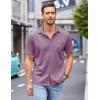 imageCOOFANDY Mens Casual Button Down Shirts Short Sleeve Regular Fit Untucked Dress Shirts Knit TexturedPurple