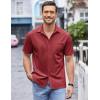 imageCOOFANDY Mens Casual Button Down Shirts Short Sleeve Regular Fit Untucked Dress Shirts Knit TexturedWine Red