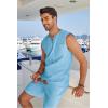 imageCOOFANDY Mens Linen Outfits Drawstring Tank Tops Casual Elastic Waist Shorts SetSky Blue