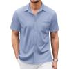 imageCOOFANDY Mens Casual Button Down Shirts Short Sleeve Regular Fit Untucked Dress Shirts Knit TexturedBlue