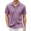 imageCOOFANDY Mens Casual Button Down Shirts Short Sleeve Regular Fit Untucked Dress Shirts Knit TexturedPurple