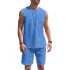 imageCOOFANDY Mens Linen Outfits Drawstring Tank Tops Casual Elastic Waist Shorts SetSapphire Blue