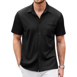 imageCOOFANDY Mens Casual Button Down Shirts Short Sleeve Regular Fit Untucked Dress Shirts Knit TexturedAblack