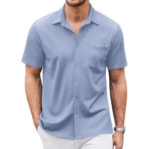 imageCOOFANDY Mens Casual Button Down Shirts Short Sleeve Regular Fit Untucked Dress Shirts Knit TexturedBlue