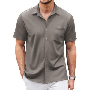 imageCOOFANDY Mens Casual Button Down Shirts Short Sleeve Regular Fit Untucked Dress Shirts Knit TexturedGrey