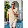 imageCOOFANDY Mens Cotton Linen Henley Shirt Short Sleeve Casual Beach T Shirts V Neck Summer Lightweight YogaBeige