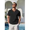 imageCOOFANDY Mens Cotton Linen Henley Shirt Short Sleeve Casual Beach T Shirts V Neck Summer Lightweight YogaBlack