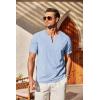 imageCOOFANDY Mens Cotton Linen Henley Shirt Short Sleeve Casual Beach T Shirts V Neck Summer Lightweight YogaClear Blue