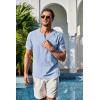 imageCOOFANDY Mens Cotton Linen Henley Shirt Short Sleeve Casual Beach T Shirts V Neck Summer Lightweight YogaClear Blue