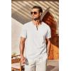 imageCOOFANDY Mens Cotton Linen Henley Shirt Short Sleeve Casual Beach T Shirts V Neck Summer Lightweight YogaWhite