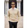 imageCOOFANDY Mens Ribbed Crewneck Sweater Long Sleeve Slim Fit Knitted Pullover SweaterBeige